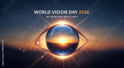 Eye with Globe Reflecting Sunset for World Vision Day 2026 Awareness Campaign