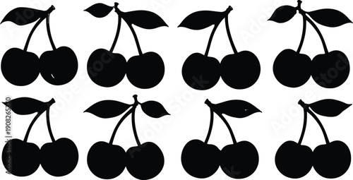 Silhouette of cherries on branches