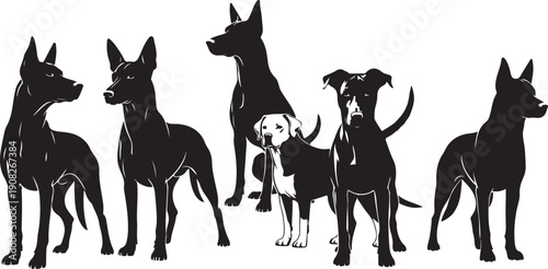 Dogs in Various Poses Silhouette Illustration for Pet and Animal Designs
