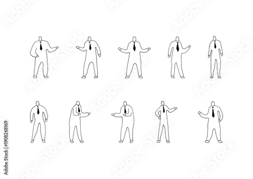 ネクタイ姿の人物のゆるい手描きイラストセット