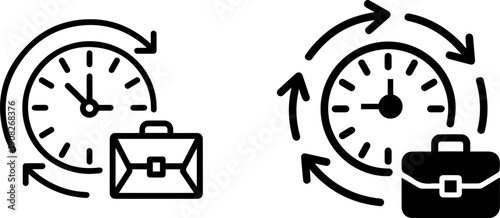 Business Time Management Concept: Clock with Arrows and Briefcase Icons
