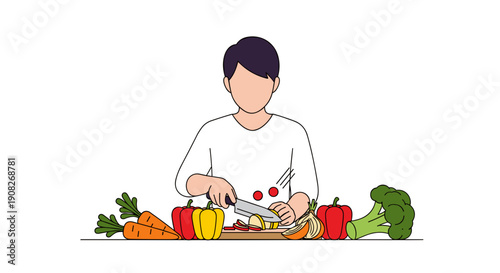Man Preparing Fresh Vegetables in Kitchen.