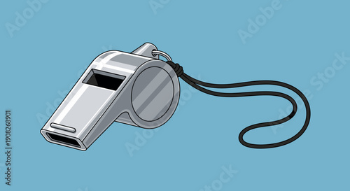 Silver Whistle with Lanyard on Blue 1.