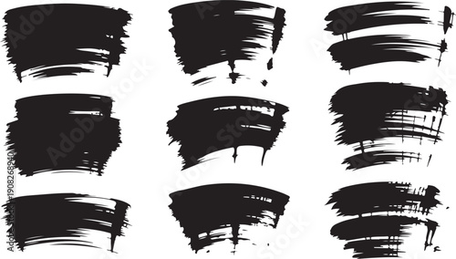 Bold Black Paint Brush Stroke Texture Set Vector
