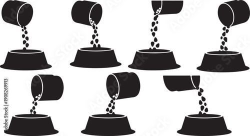 Black and white illustration of buckets pouring checkered patterns