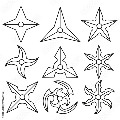Ninja Shuriken Star Outline Vector Illustration