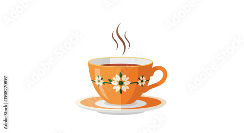 A hot steaming cup of tea on a saucer, perfect for a relaxing moment