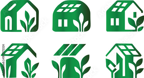 Rooftop garden icon set. Solar Punk Icon set. Solar punk architecture fans, harmonious icon, Vector illustration !