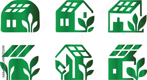 Rooftop garden icon set. Solar Punk Icon set. Solar punk architecture fans, harmonious icon, Vector illustration !