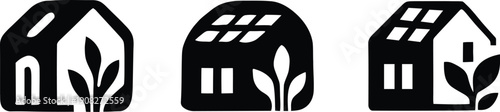 Rooftop garden icon set. Solar Punk Icon set. Solar punk architecture fans, harmonious icon, Vector illustration !