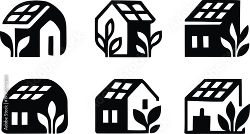 Rooftop garden icon set. Solar Punk Icon set. Solar punk architecture fans, harmonious icon, Vector illustration !