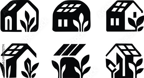 Rooftop garden icon set. Solar Punk Icon set. Solar punk architecture fans, harmonious icon, Vector illustration !