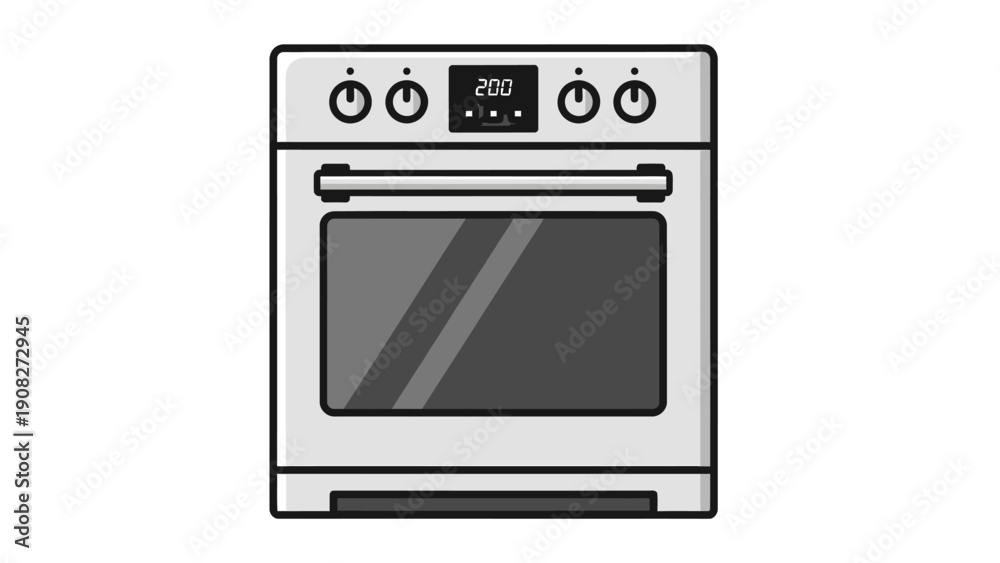 Obraz premium Modern digital oven with a clear glass door and digital display showing 200 degrees, perfect for home kitchens