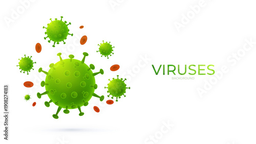 Virus particles floating in air medical virus background concept. Detailed three dimensional illustration showing virus viral particles with spike proteins floating in air representing medical science