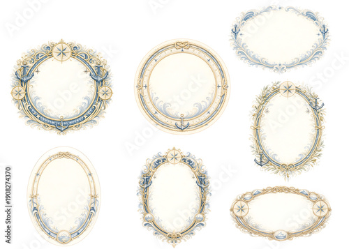 Luxury Nautical Ornate Frames Set in Blue and Gold