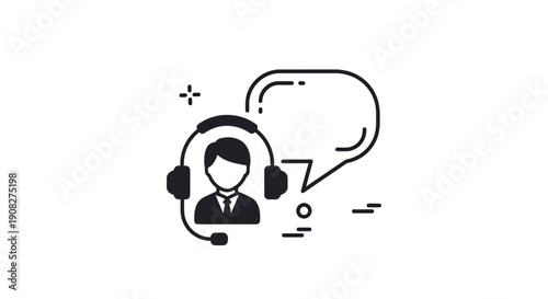 Customer Support Agent with Headset and Speech Bubble Icon for Service Concept