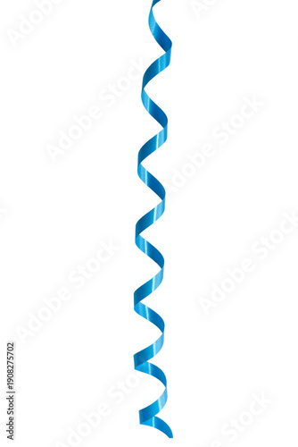 Blue serpentine streamer on white background. Party decoration