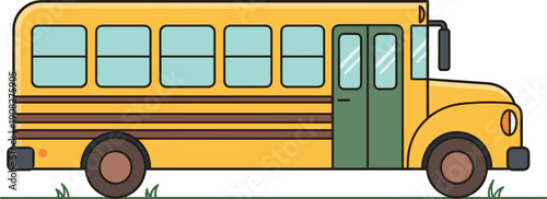Yellow school bus vector illustration with side view design in flat line art style for education back to school and student transportation
