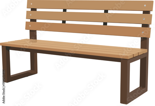 Wooden park bench vector illustration with metal frame in flat design style for outdoor furniture public garden park and urban landscaping concepts