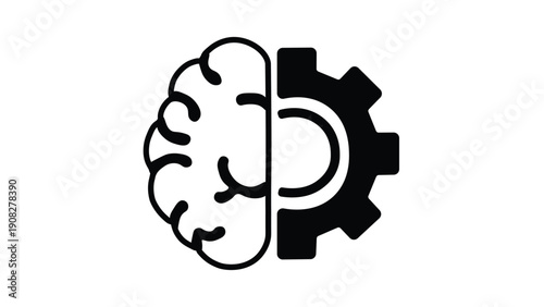 Brain and gear icon illustrating innovation at the intersection of human cognition and automation, product development workflow and R&D investment strategy