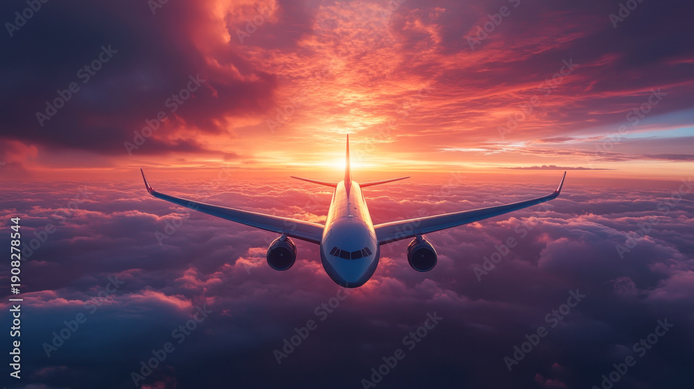 custom made wallpaper toronto digitalPassengers commercial airplane flying above clouds in sunset light