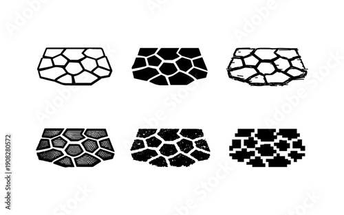 Collection of six different stone pavement textures and patterns in black and white
