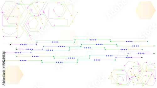  Abstract connecting lines and dots. Abstract hi-tech futuristic, digital engineering, science technology  Vector white background with colorful hexagon pattern design.