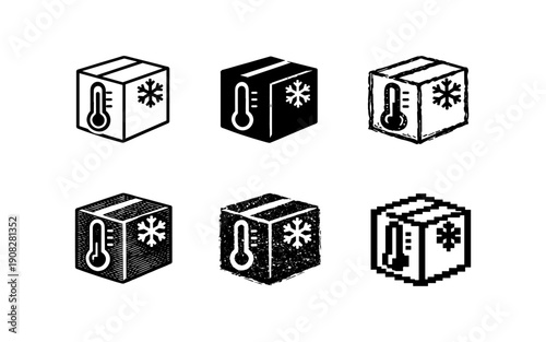 Set of icons representing temperature sensitive shipping and cold chain logistics