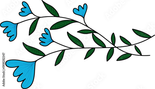 Hand-drawn organic blooming branch doodle, simple romantic floral element for spring