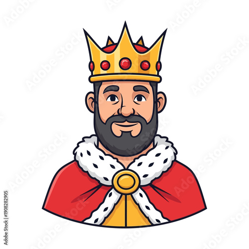Cartoon King Character with Crown and Red Fur-Lined Cape