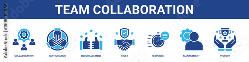 Team Collaboration web banner icon set collection solid style.