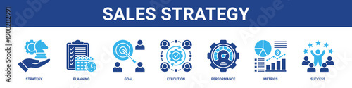 Sales Strategy web banner icon set collection solid style.