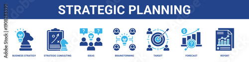 Strategic Planning web banner icon set collection solid style.