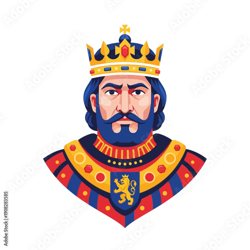 Regal King Portrait with Crown and Royal Emblem