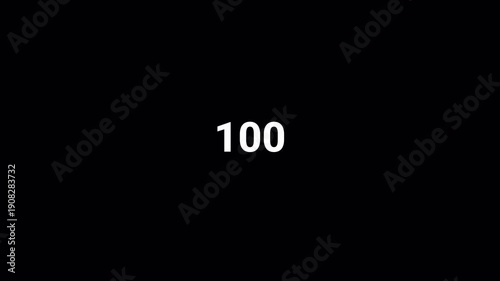 Animated counting Numbers from 0 to 100  on a black background. counting number on a transparent background with alpha channel,

