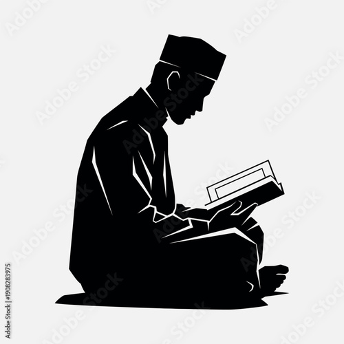 Man reading religious book in traditional attire