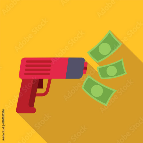 Money gun expelling currency, representing financial prosperity and lavish spending
