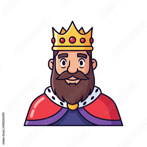 Cartoon King Character with Crown and Royal Robes