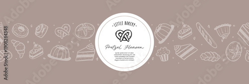 Fun hand drawn bakery seamless pattern with cute cake and bread doodles, great for print, fabrics, wallpapers - vector design