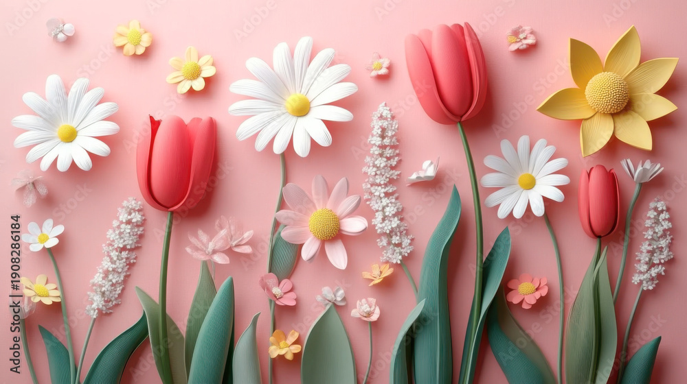 custom made wallpaper toronto digitalPaper cut flowers daisies and tulips on blue background