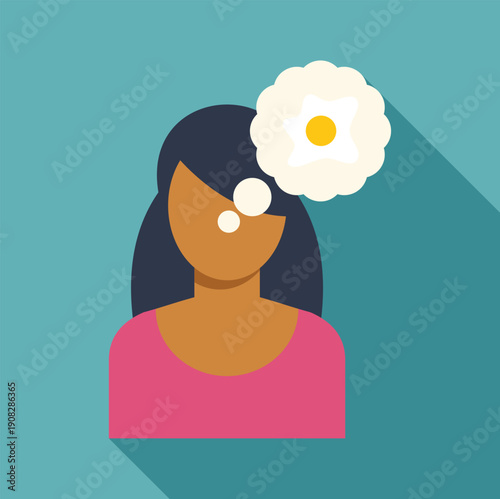 Woman having an idea or thinking about food and breakfast with a thought bubble