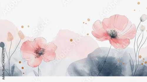 Luxury navy blue watercolor floral background