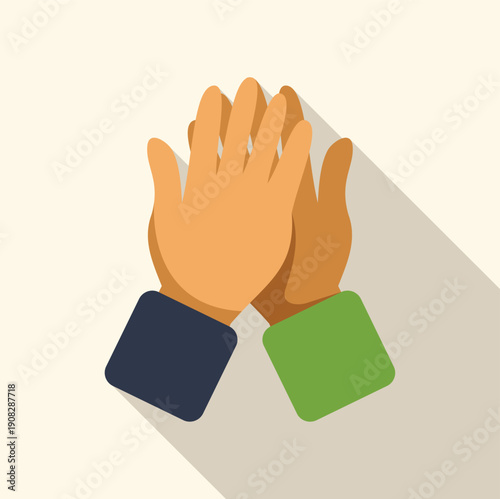 Hands in flat design style performing a high five or clapping showing collaboration and agreement