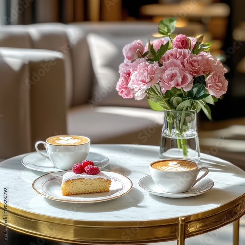 Coffee, flower in back light