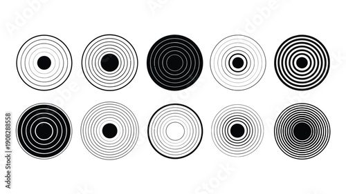 Abstract arrangement of concentric circles in varying densities and shades
