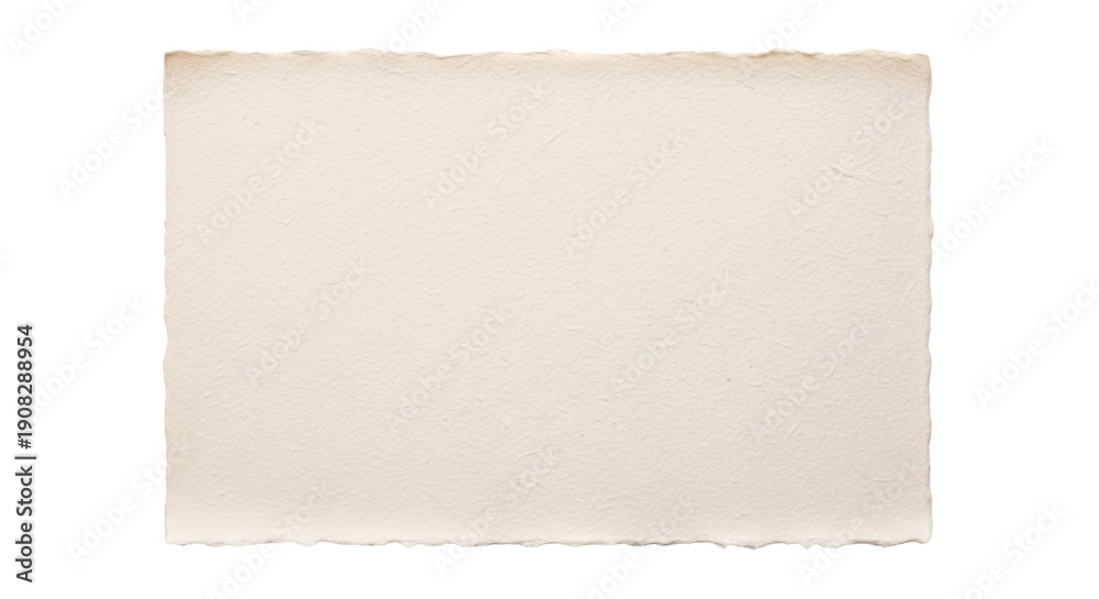 Obraz premium Rough handmade paper texture isolated PNG, natural off-white paper with deckle edges for watercolor painting and mixed media art