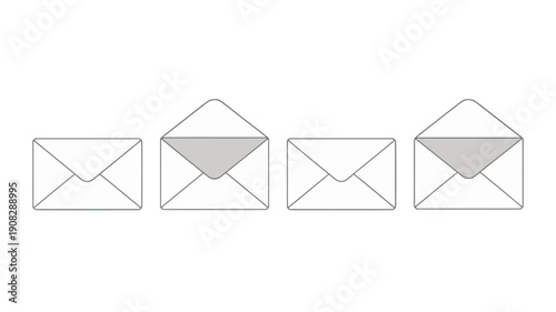 Four simple envelope illustrations with varying flap positions