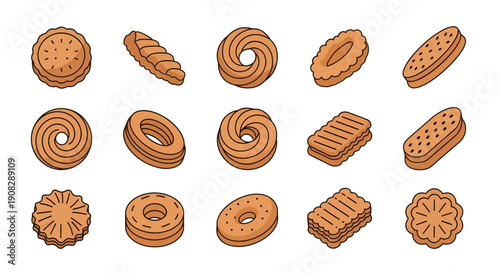 Set of Chocolate Biscuits and Cookies Vector Illustration Icons