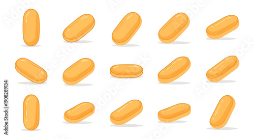 Set of Traditional Cat Tongue Cookies Vector Illustration in Various Angles Isolated on White Background