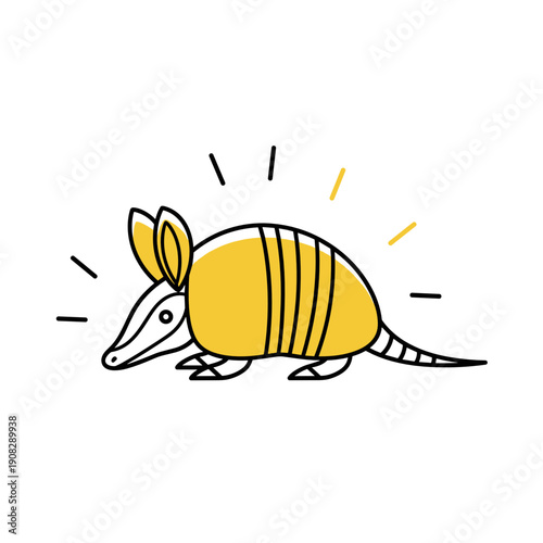 Armadillo illustration in minimal style with yellow lines and simple design  